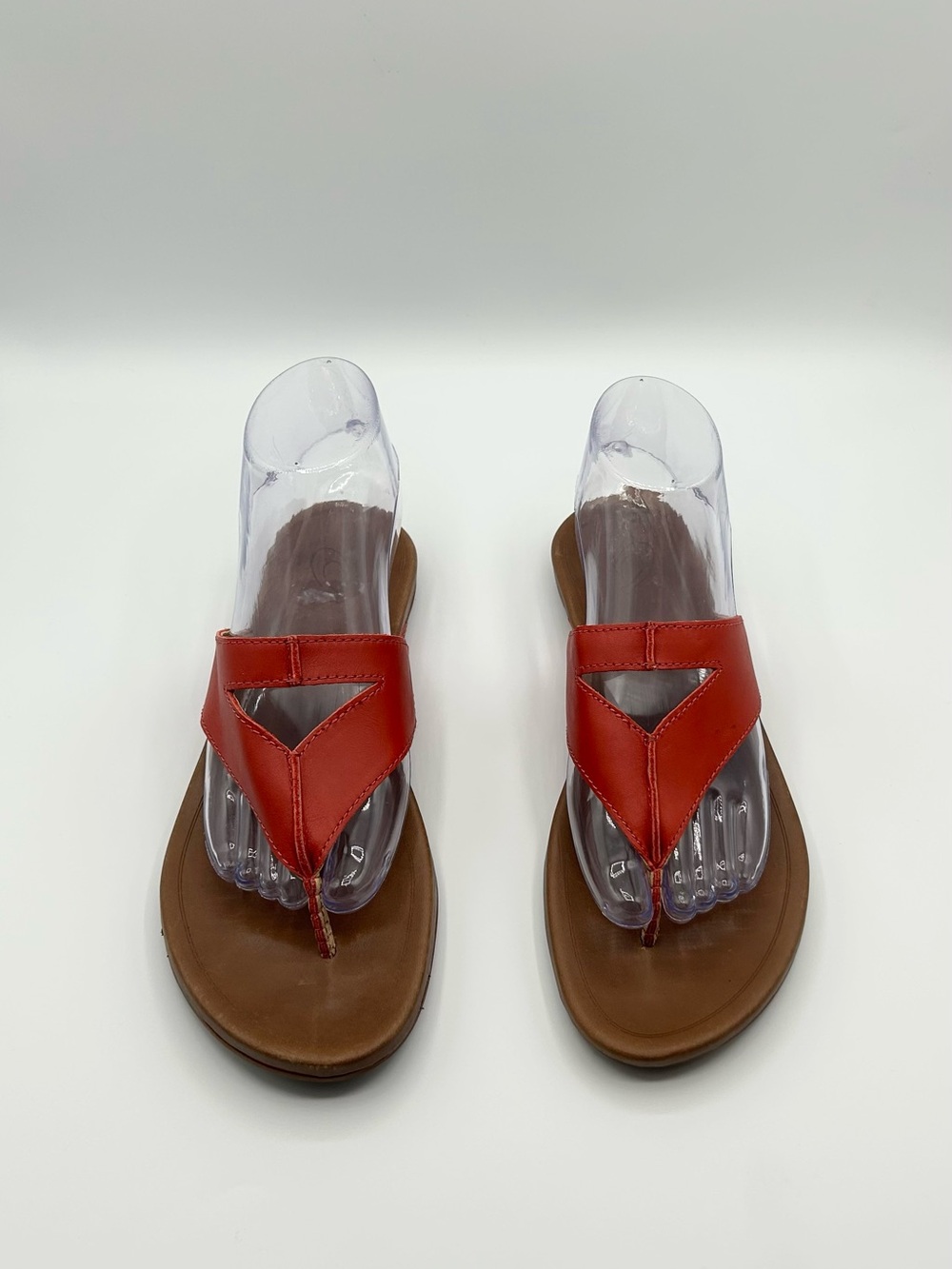 OluKai Red Leather Thong Sandals with Brown Footbed - Picture 2 of 8